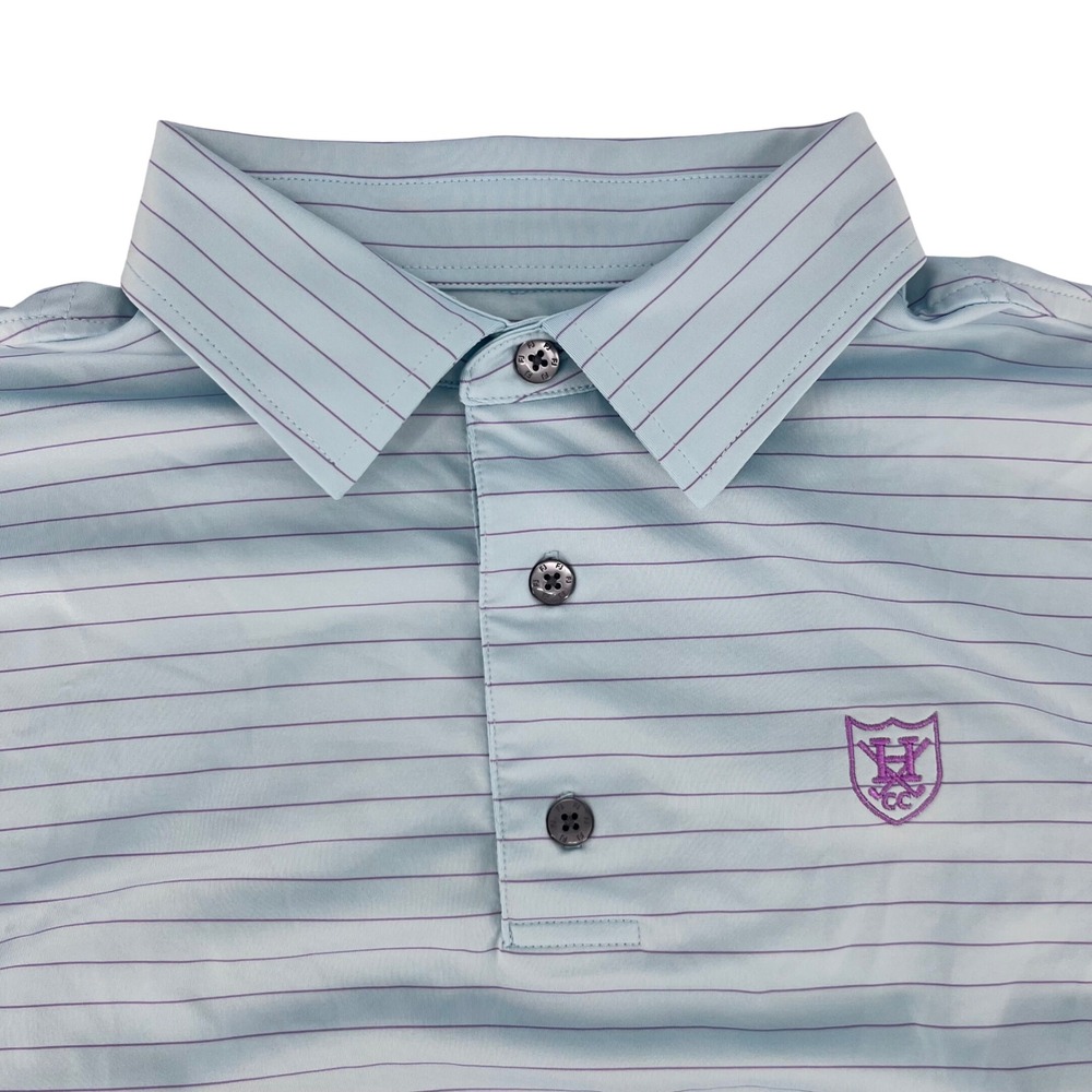 Footjoy Mens Polo Shirt Large Light‎ Blue Stripe Golf Hillwood Country Club TN